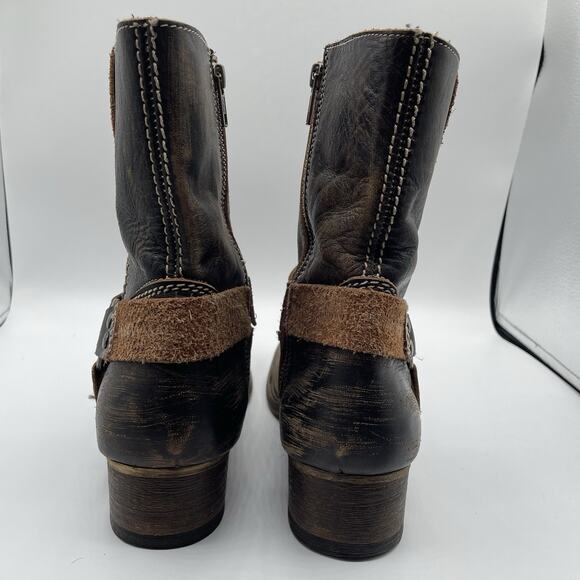 BED STU Roma Harness Ankle Boots Women's 10 Brown Distressed Leather Moto Biker - Picture 5 of 15